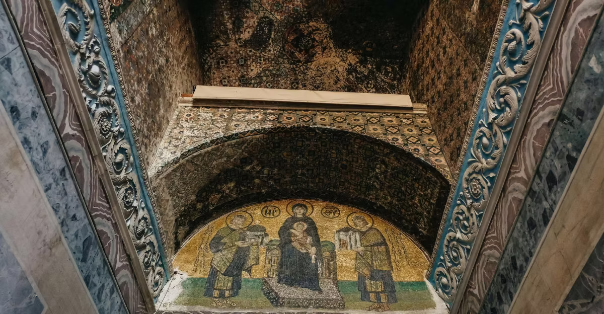 Hidden details inside Hagia Sophia including Viking runic inscriptions and Byzantine mosaics